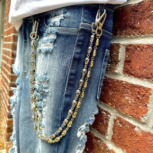 Men's Gold/Silver Mini Skull Biker Pant Chain – Stylish Accessory for Jeans